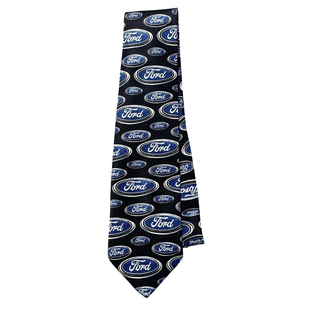 Vintage RM Style Tie Mens One Size Blue Ford Logo Classic Silk Necktie